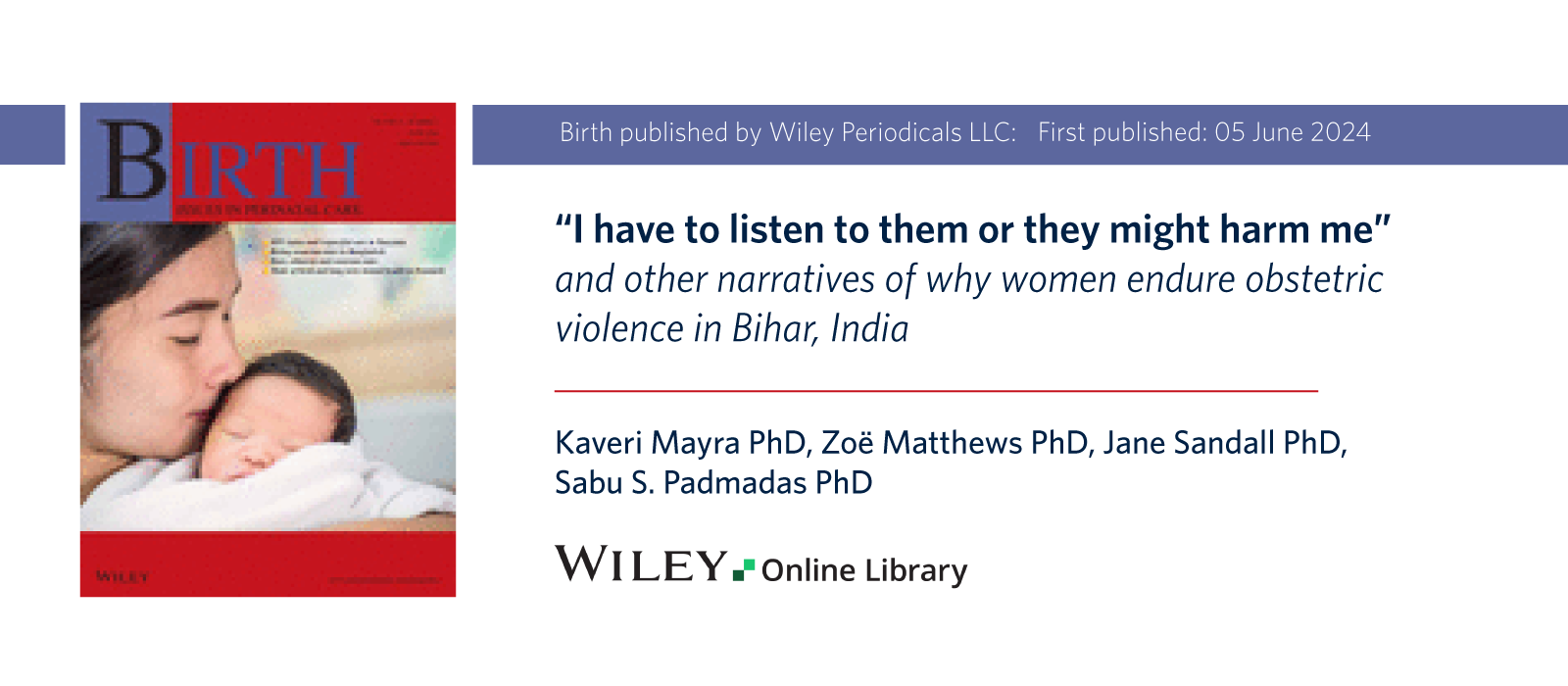 Post Doctoral Fellow Publication: Birth -Wiley Online Journal